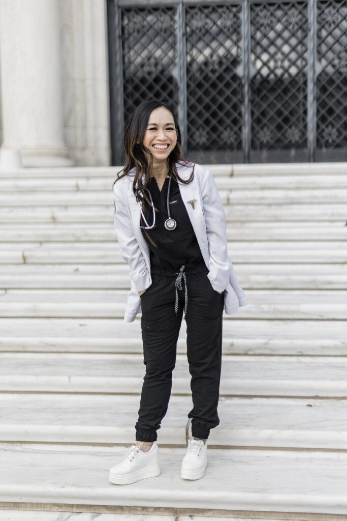 Doctor branding photos in Detroit on steps
